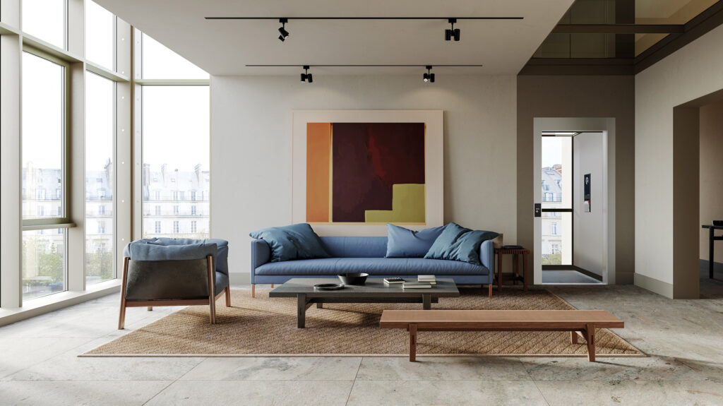 Hauslift integriert in einem Wohnzimmer einer Privatwohnung